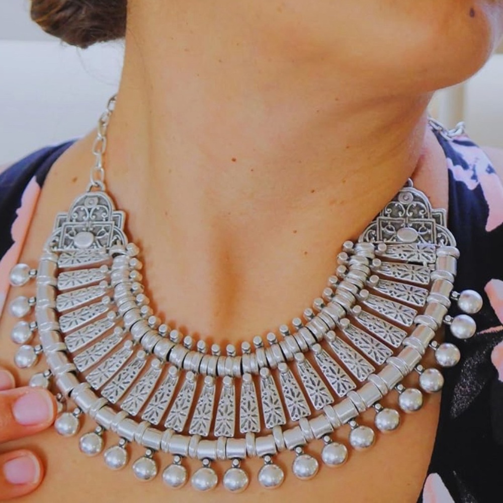 Gypsy Boho Bib Choker Coin Necklace Gothic Chunky Silver Statement NEW - Picture 7 of 8